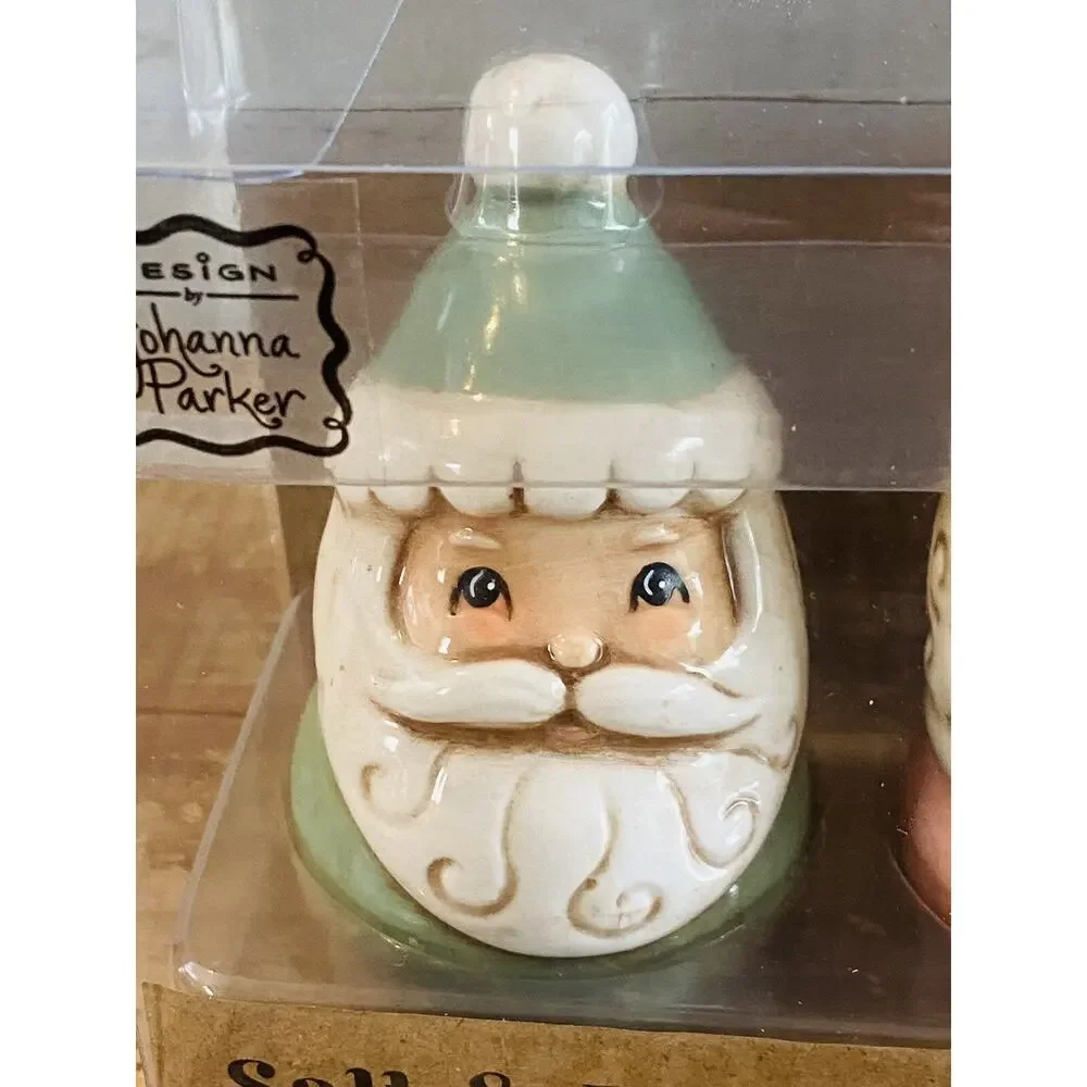 New Johanna Parker Santa Mrs Claus Salt Pepper Shakers Pastel Christmas Box
